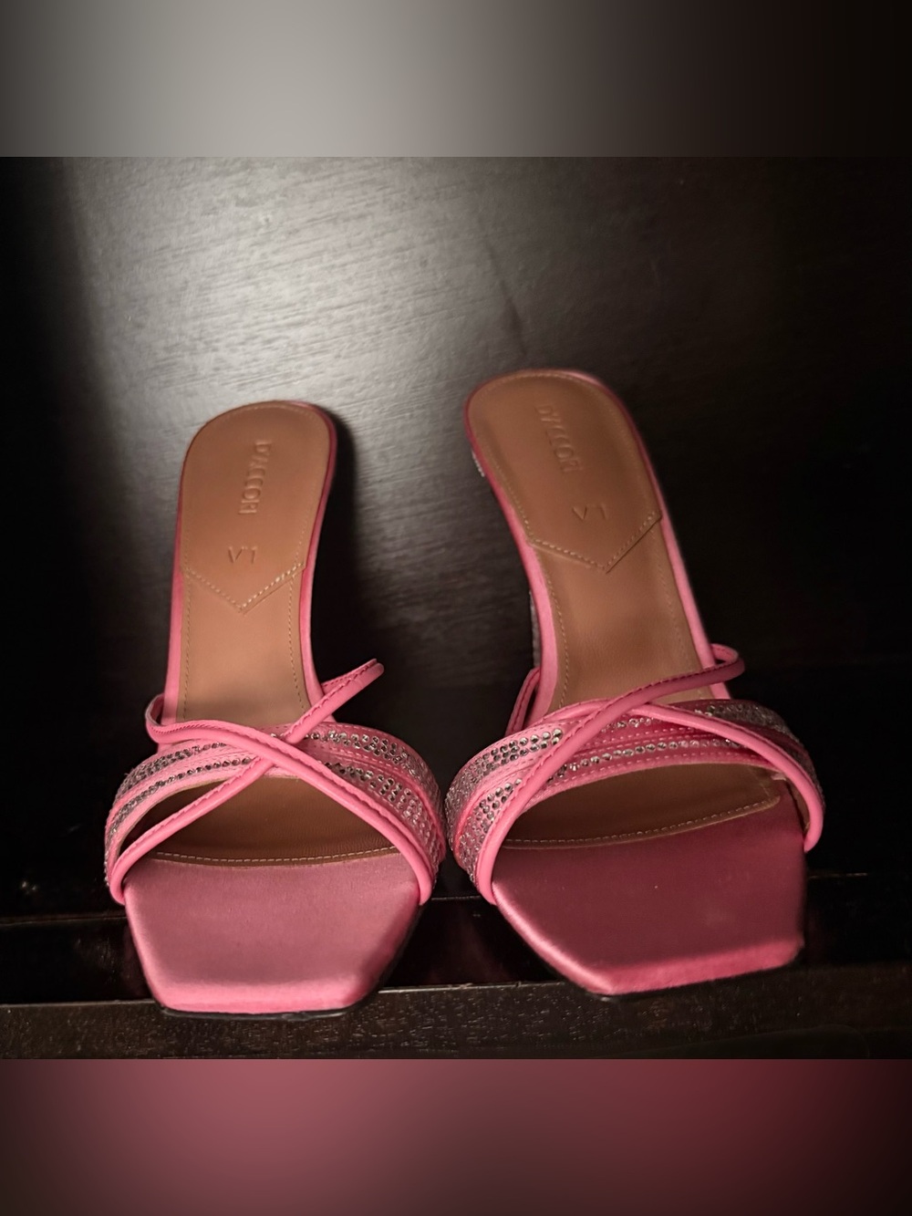 Pink Rhinestone High Heel Slide Sandals - Picture 2 of 4